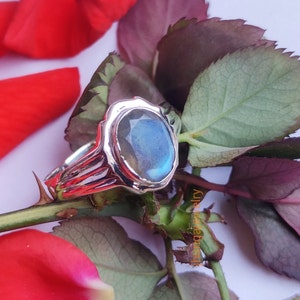 Labradorite Ring, Sterling Silver Blue Labradorite Gemstone Ring, Faceted Stone Ring, Promise Ring Ethnic Ring Statement Ring Gift ideas Her
