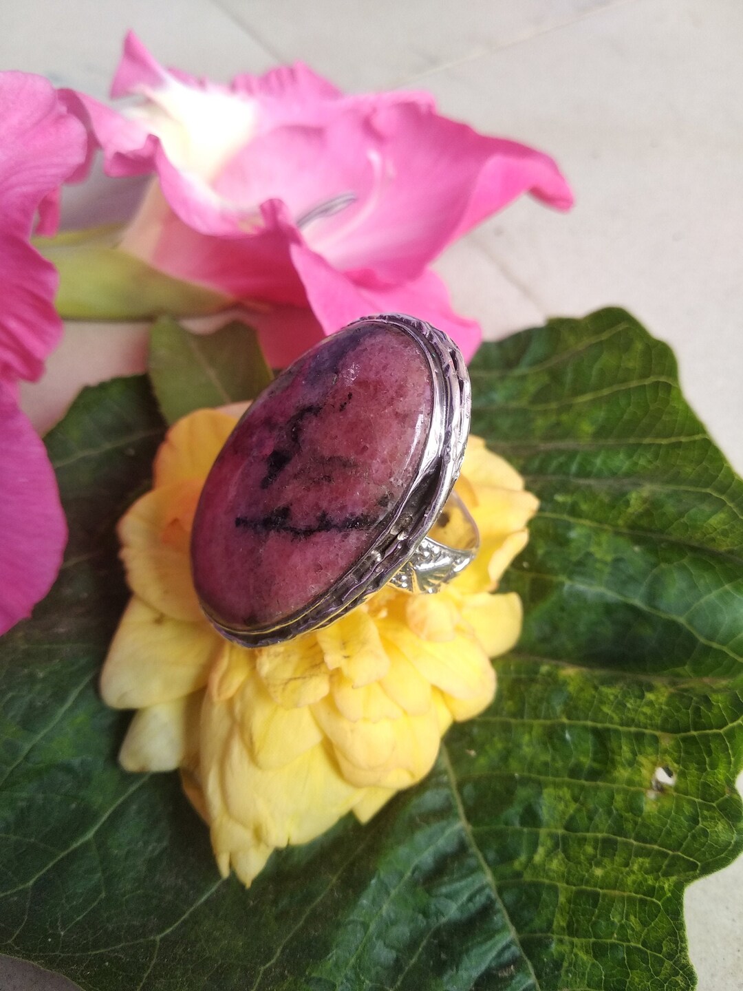 Rhodonite Ring, Sterling Silver Ring, Boho Ring, Statement Ring ...