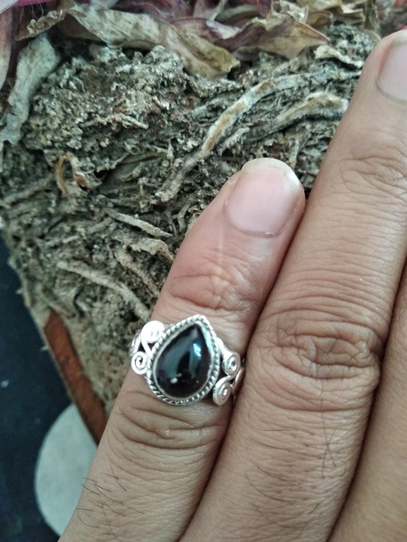 Black Onyx Ring Onyx Sterling Silver Ring Friendship Ring Boho Ring Black Stone Ring Cocktail Ring Onyx Jewelry Pear Stone Ring Dainty Ring