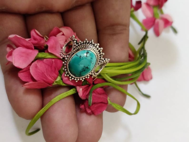 Bridesmaid Gift Boho Turquoise Ring Vintage Ring 925 Sterling Silver Promise Ring Gypsy Ring Stylish Ring Organic Ring Celtic Ring