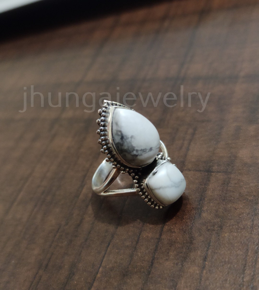 White Howlite Ring, Sterling Silver, Marble Ring, Buffalo Ring, White ...