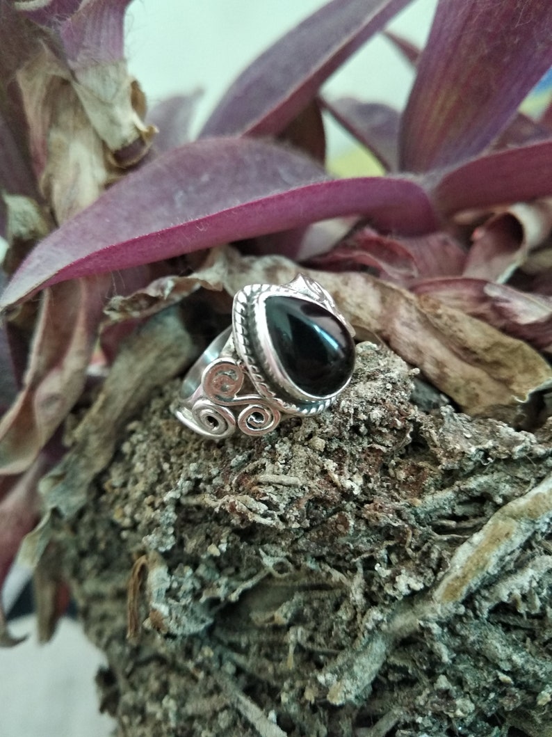 Black Onyx Ring Onyx Sterling Silver Ring Friendship Ring Boho Ring Black Stone Ring Cocktail Ring Onyx Jewelry Pear Stone Ring Dainty Ring