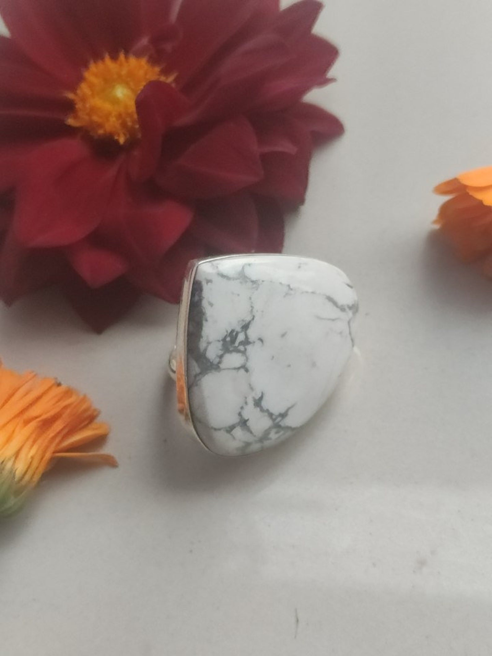 White Howlite Ring Sterling Silver Gypsy Ring Dainty Ring - Etsy India