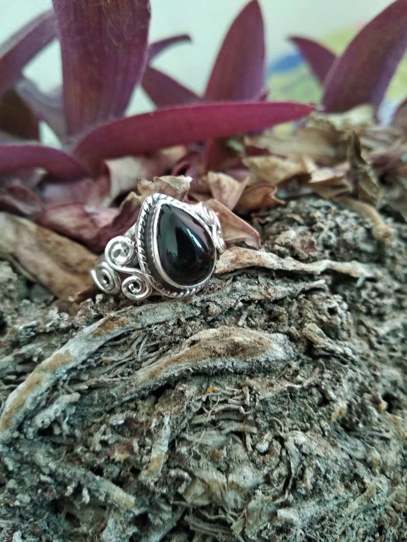 Black Onyx Ring Onyx Sterling Silver Ring Friendship Ring Boho Ring Black Stone Ring Cocktail Ring Onyx Jewelry Pear Stone Ring Dainty Ring