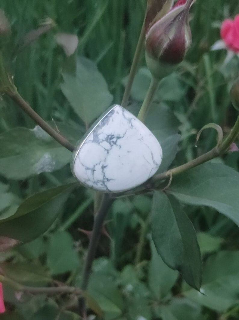 White Howlite Ring, Sterling Silver, Gypsy Ring, Dainty Ring, White Buffalo Ring, Statement Ring, White Turquoise Ring, Heart Shape Ring image 1