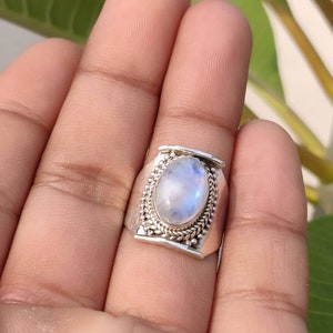 Natural Moonstone Ring Sterling Silver Ring Healing Ring Blue Flash Ring Promise Ring June Birthday Filigree Ring Love Stone Bridesmaid Ring image 4