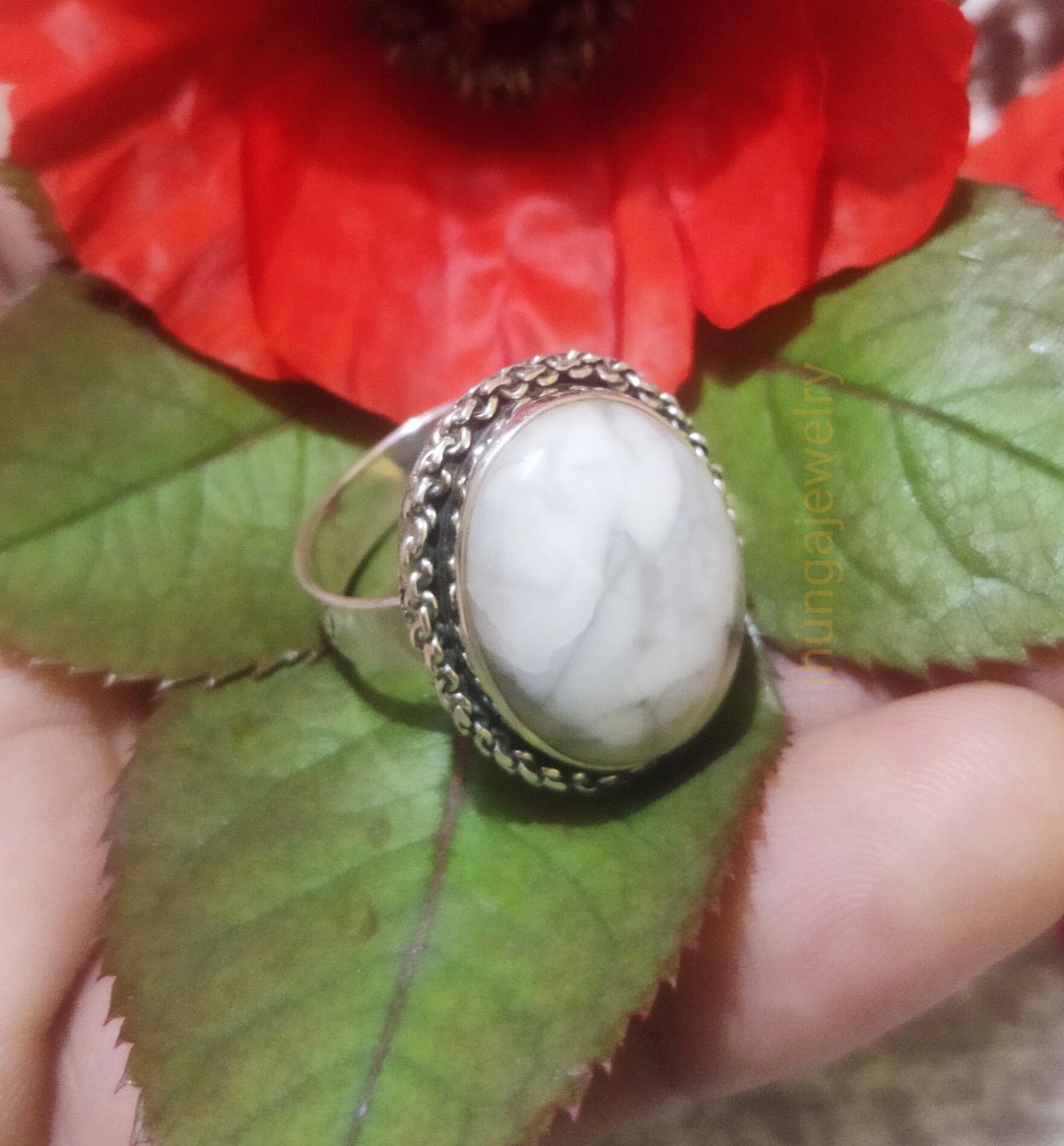 White Howlite Ring, Sterling Silver, Marble Ring, Buffalo Ring, White ...