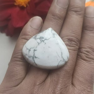 White Howlite Ring, Sterling Silver, Gypsy Ring, Dainty Ring, White Buffalo Ring, Statement Ring, White Turquoise Ring, Heart Shape Ring image 6