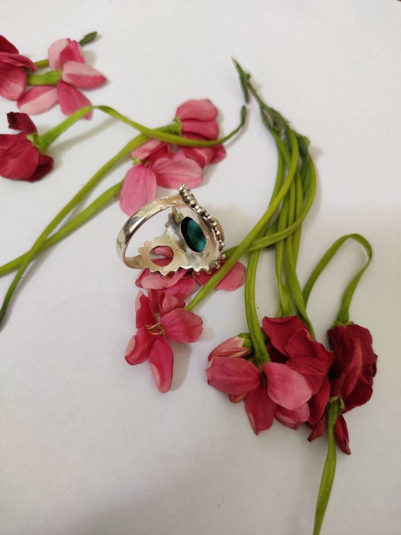 Bridesmaid Gift Boho Turquoise Ring Vintage Ring 925 Sterling Silver Promise Ring Gypsy Ring Stylish Ring Organic Ring Celtic Ring