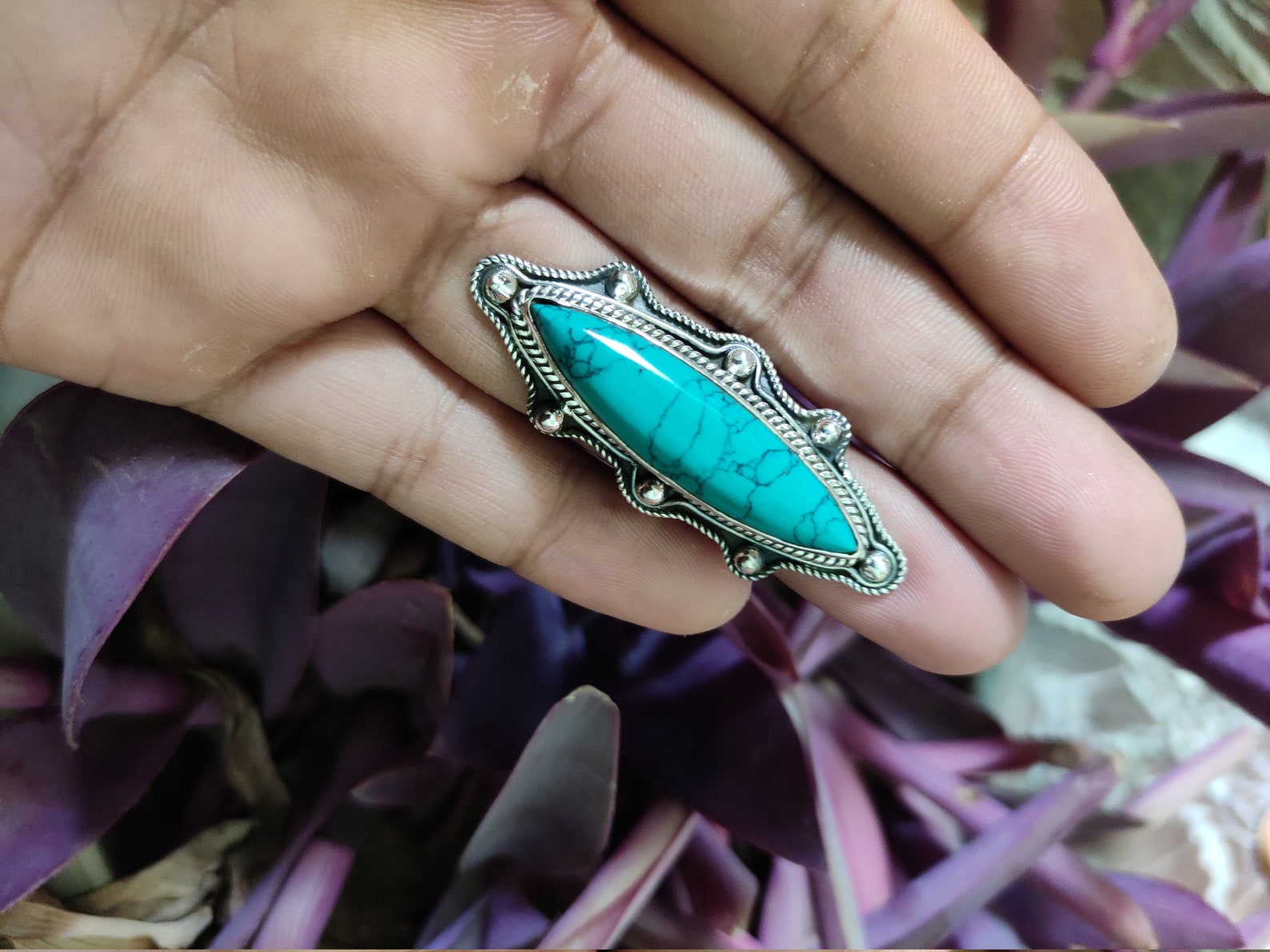 Turquoise Ring Sterling Silver Ring Long Ring Designer - Etsy India