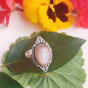 Peach Moonstone Ring, Sterling Silver Ring, Designer Ring, Unique Ring, June Birthstone, Promise Ring, Bridal Ring, Wedding Gift For Her