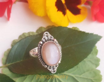 Peach Moonstone Ring, Sterling Silver Ring, Designer Ring, Unique Ring, June Birthstone, Promise Ring, Bridal Ring, Wedding Gift For Her