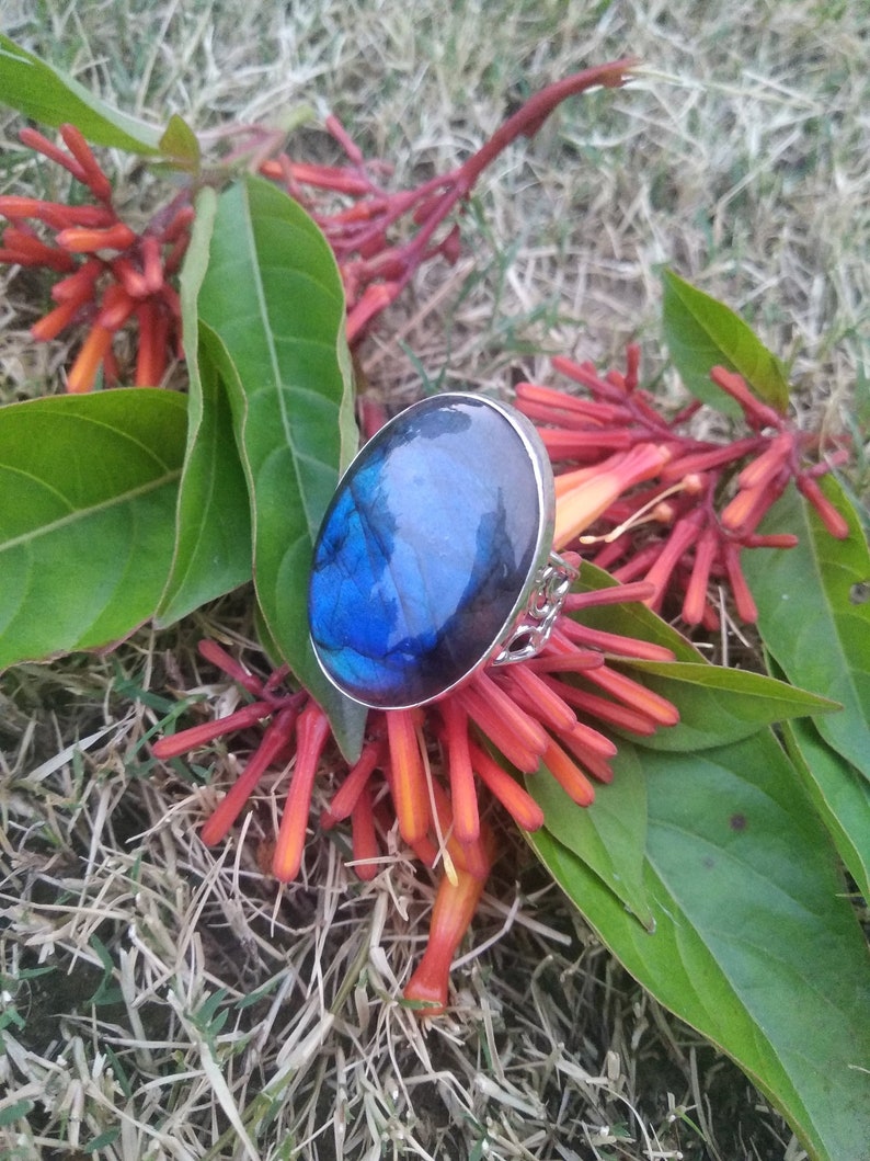 Large Stone Ring Bridesmaid Ring Promise ring Labradorite Ring Sterling Silver Blue Fire Labradorite Ring Boho Ring Anniversary Gift
