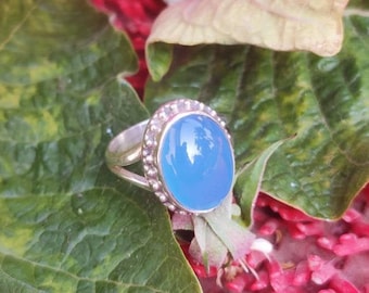 Blue Chalcedony Ring, Sterling Silver Vintage Ring Statement Ring Cocktail Ring Promise Ring Unique Ring Engagement Ring Hippie Ring Gift