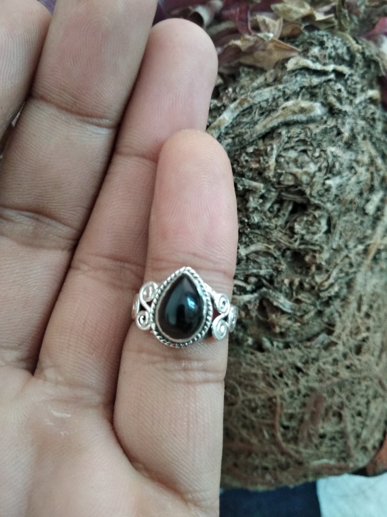 Black Onyx Ring Onyx Sterling Silver Ring Friendship Ring Boho Ring Black Stone Ring Cocktail Ring Onyx Jewelry Pear Stone Ring Dainty Ring