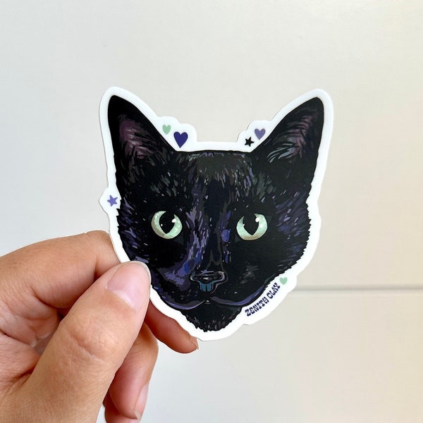 Black Cat Love Vinyl Sticker, Cute Void Kitty, Cat Lover Gift, Portrait Decal