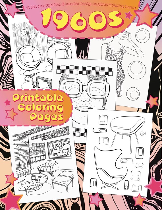 9 Printable 1960s Printable Coloring Pages Midcentury Modern | Etsy