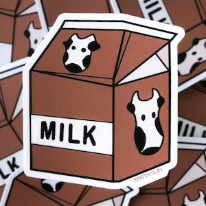 Milk Carton Vinyl Sticker | Cute Cow Stickers | Adorable Strawberry Pink and Chocolate Food Decal