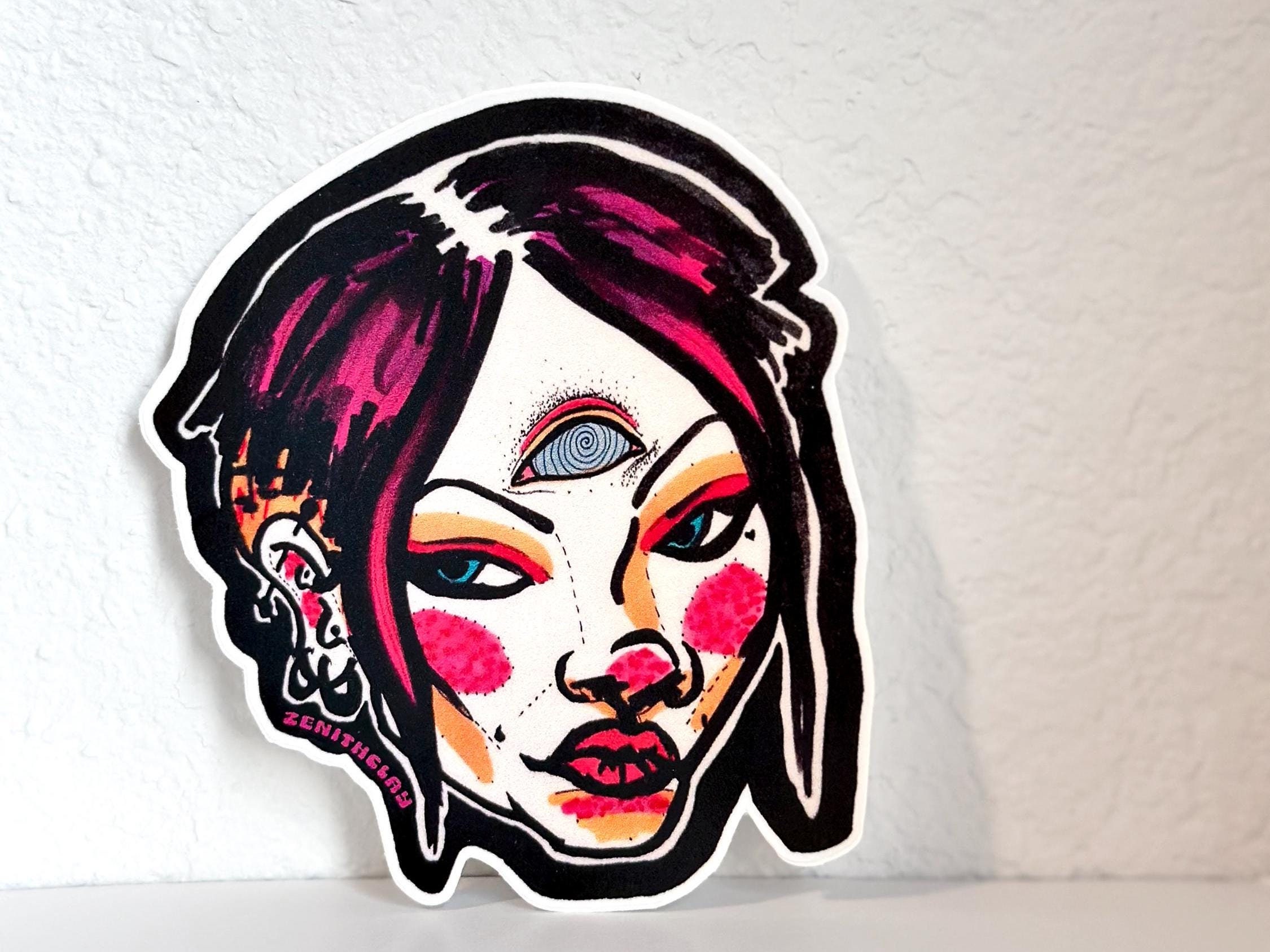 Punk Girl Vinyl Sticker | Goth Portrait Decal | Alternative Hot Pink ...