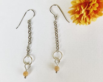 Long Moonstone Chain Earrings