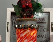 Decorative Lighted Decoupage Candy Cane Snowman Mason Jar