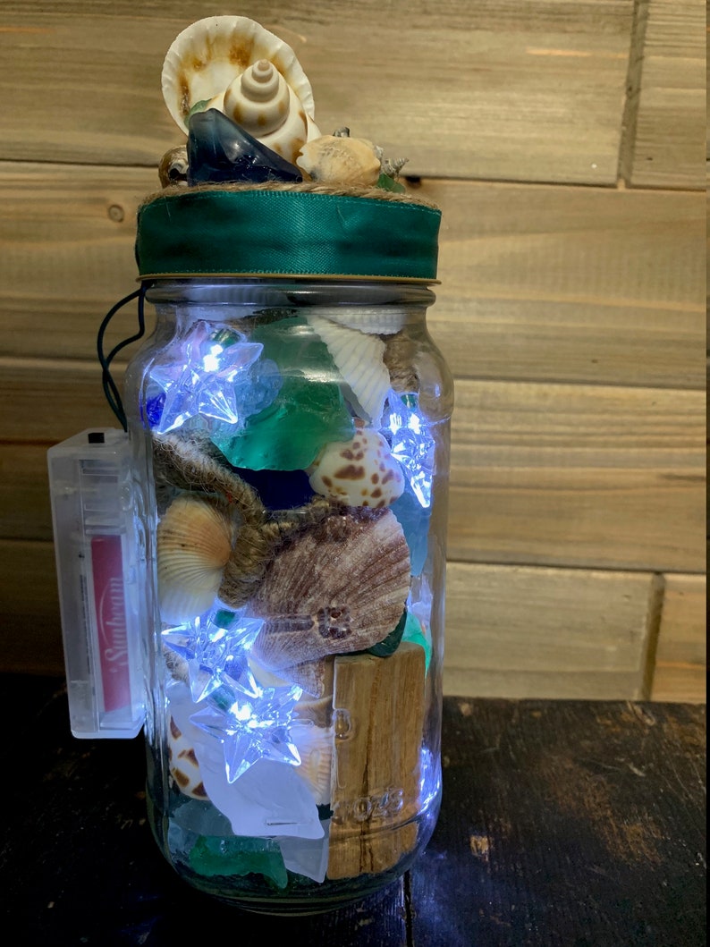 Decorative Lighted Shells & Sea Glass Mason Jar Etsy