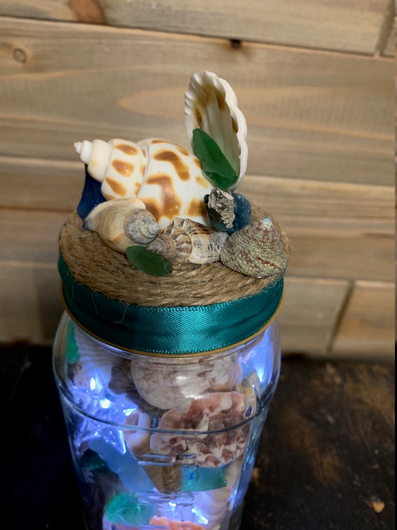 Decorative Lighted Shells & Sea Glass Mason Jar Etsy