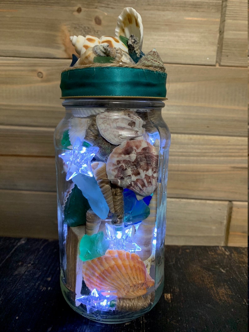 Decorative Lighted Shells & Sea Glass Mason Jar Etsy