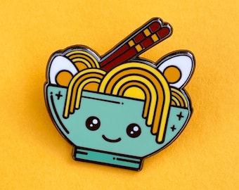 Ramen Japanese noodle soup bowl green Hard Enamel pin badge, we love this new little character pin....