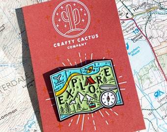 Explore Map Enamel Pin badge, a great pin for those adventurous people....