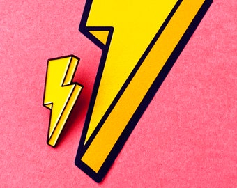 Lightening bolt Enamel Pin badge and sticker, a great little combo...
