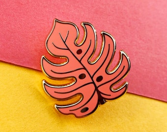 Monstera leaf Pink Pastel Hard Enamel Pin, a great gift for any plant lover!