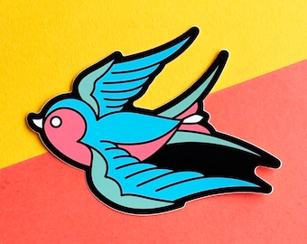 Pastel Swallow, vinyl laptop stickers, inspired by traditional tattoo designs!