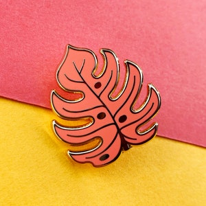 Monstera leaf Pink Pastel Hard Enamel Pin, a great gift for any plant lover!