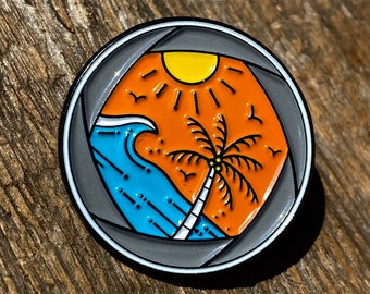 Summer enamel pin badge, your holiday thru a camera lens...