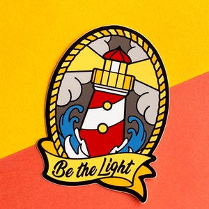 Be the light, lighthouse, vinyl laptop stickers, inspired by traditional tattoo design and the ocean..