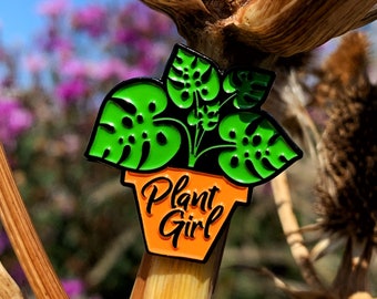 Enamel pin Orange Plant Girl badge, a great gift for any plant lover!