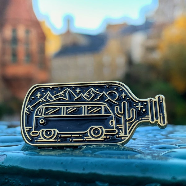 Vanlife enamel pin badge, its an illustration of campervan Beryl