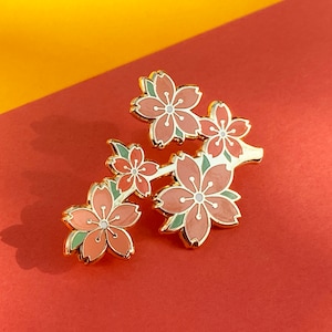 Cherry Blossom branch hard enamel pin badge, Cherry Blossoms or Sakura are seen as a sign of the fragility of life...