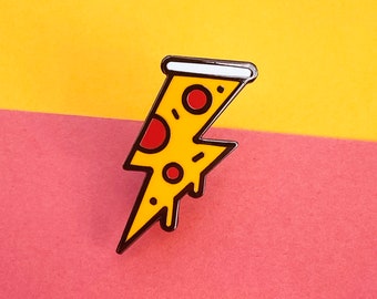 Pizza lightning Bolt Hard Enamel Pin badge, strike while its hot!!!