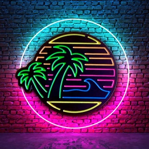 Neon beach sunset enamel pin badge, a fresh new collectable pin