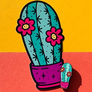 Roze pot Cactus pin badge en sticker combo, een geweldig cadeau voor elke Cactus Lover!!!