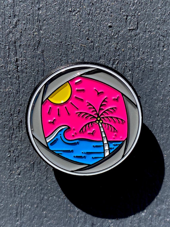 a fresh new collectable pin Neon beach sunset enamel pin badge
