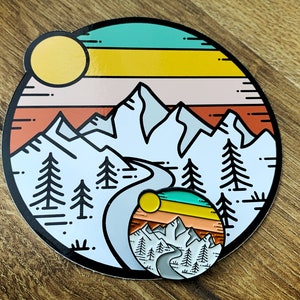 Pastel Enamel pin and sticker combo, The Mountains are calling!