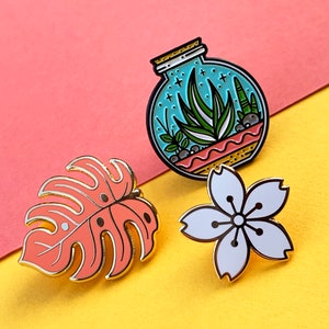 Botanical enamel pin badge collection, a great gift for any plant fanatic!
