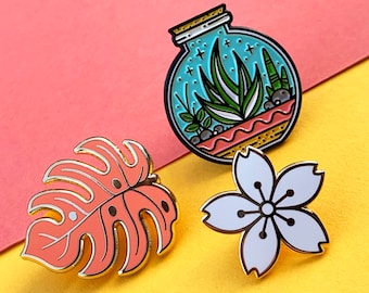 Botanical enamel pin badge collection, a great gift for any plant fanatic!