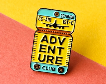 Adventure Ticket Enamel pin in yellow, buy the ticket and go on that adventure...