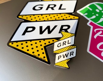 GRL PWR ガールパワー エナメルピンとビニールステッカー、スパイスガールズファンの皆様へ...