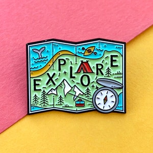 Explore Map Enamel Pin Badge, a Great Pin for Those Adventurous People ...
