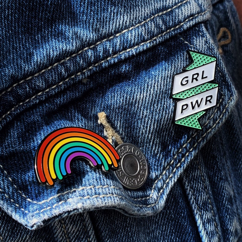 Pride Rainbow hard enamel pin, a great accessory for your denim jacket. image 6